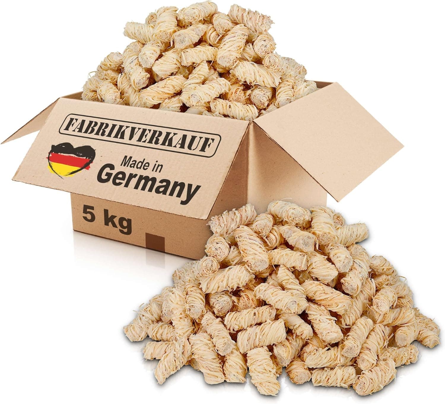 FABRIKVERKAUF Öko-Anzündwolle (5 kg) ca. 400 Stück, auch als (3kg+10kg), ökologische Grillanzünder, Kaminanzünder, Ofenanzünder, Holzwolle, Anzünder (5kg)