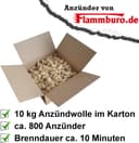 FLAMMBURO (10kg = ca. 800 Stück) Anzündwolle für Kamin, Ofen und Grill – Ökologischer Holzanzünder, Kaminanzünder, Grillanzünder, Anzünder Holzwolle Varianten: (3kg) / (5kg) / (15kg) 3