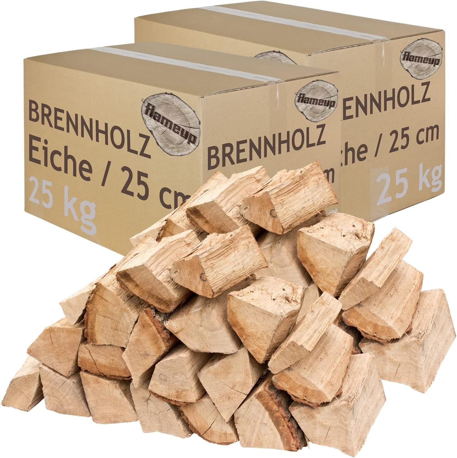 Brennholz Kaminholz Holz Eiche 50 kg Für Ofen und Kamin Kaminofen Feuerschale Grill Feuerholz Holzscheite Wood 25 cm kammergetrocknet flameup