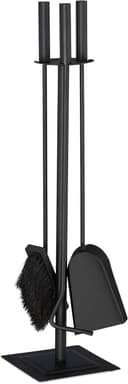 Relaxdays Kaminbesteck, 4-teilige Kamingarnitur mit Schaufel, Besen, Schürhaken & Halter, Ofenbesteck modern, schwarz, 61 x 15 x 15 cm 1