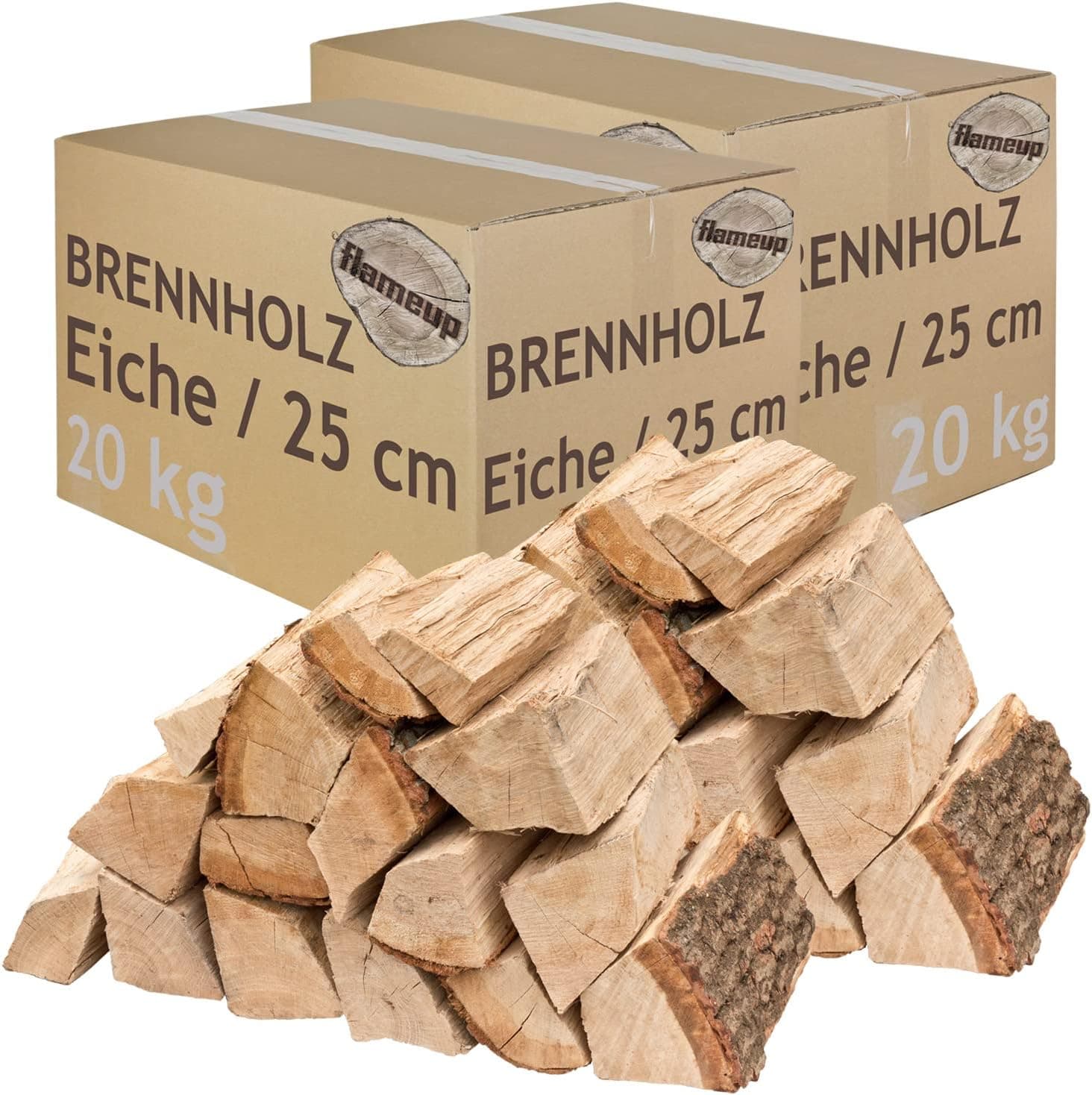 Brennholz Kaminholz Holz Eiche 40 kg Für Ofen und Kamin Kaminofen Feuerschale Grill Feuerholz Holzscheite Wood 25 cm kammergetrocknet flameup