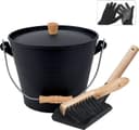 BRIAN & DANY Ascheeimer mit Deckel, Runder Kohleeimer für Kamine, 5L Eimer mit Schaufel und Handbesen, Werkzeugset Zubehör für Kamin, Feuerstelle, Holzofen 1
