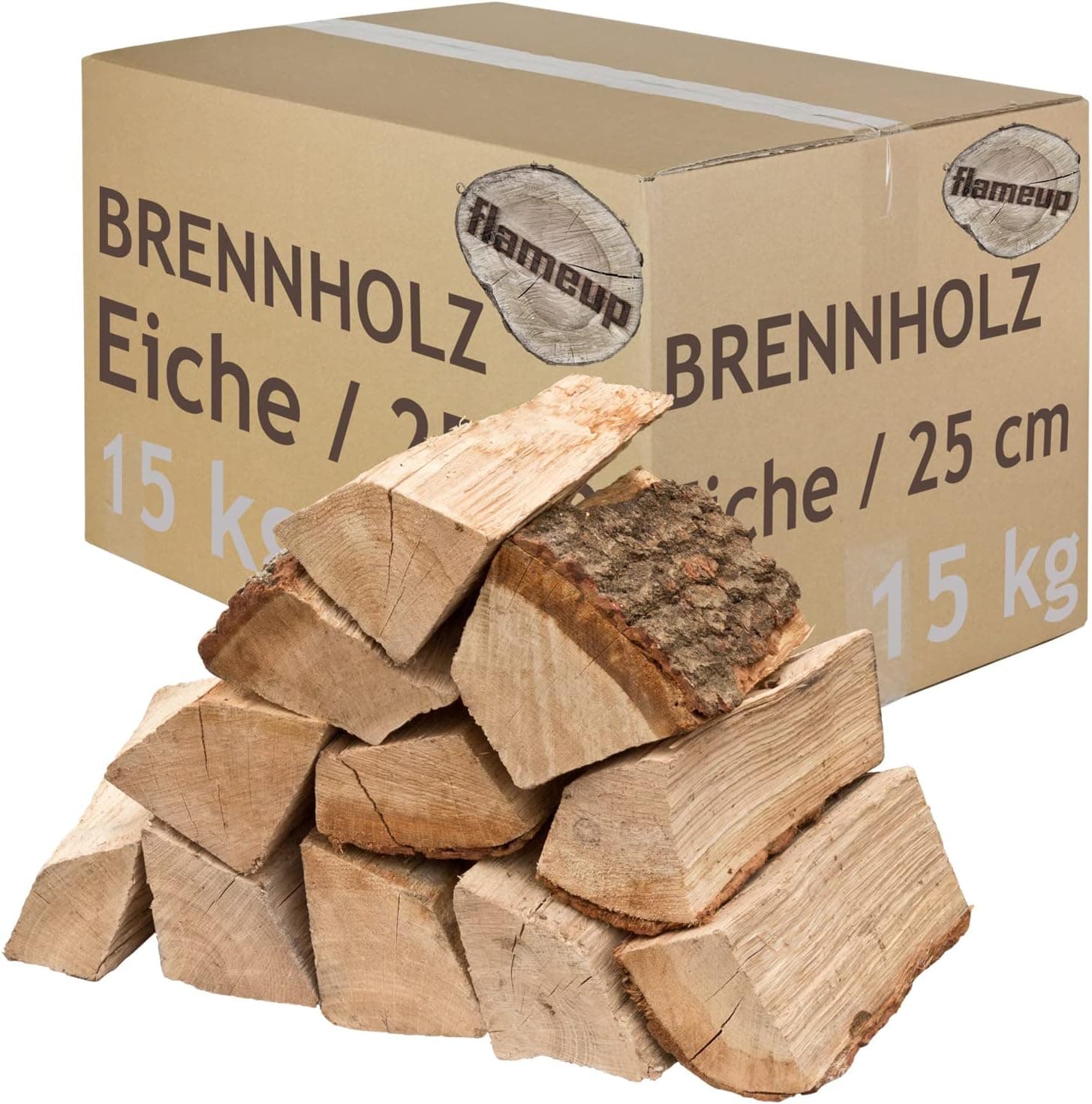 Brennholz Kaminholz Holz Eiche 15 kg Für Ofen und Kamin Kaminofen Feuerschale Grill Feuerholz Holzscheite Wood 25 cm kammergetrocknet flameup
