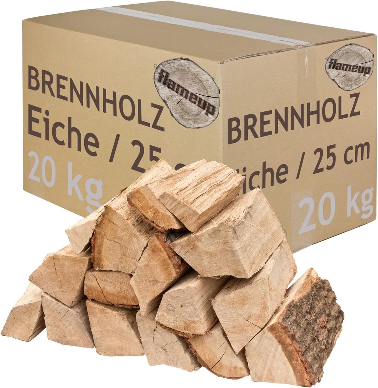Brennholz Kaminholz Holz Eiche 20 kg Für Ofen und Kamin Kaminofen Feuerschale Grill Feuerholz Holzscheite Wood 25 cm kammergetrocknet flameup