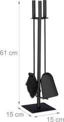 Relaxdays Kaminbesteck, 4-teilige Kamingarnitur mit Schaufel, Besen, Schürhaken & Halter, Ofenbesteck modern, schwarz, 61 x 15 x 15 cm 4