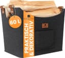 BLACK OAK Montana XL 60L Filzkorb & Holzkorb für Kaminholz - Leder Applikation + rutschfeste Griffe + Fronttasche extra groß - Filz Tasche Korb für Holz faltbar Transport & Aufbewahrung dunkelgrau 1