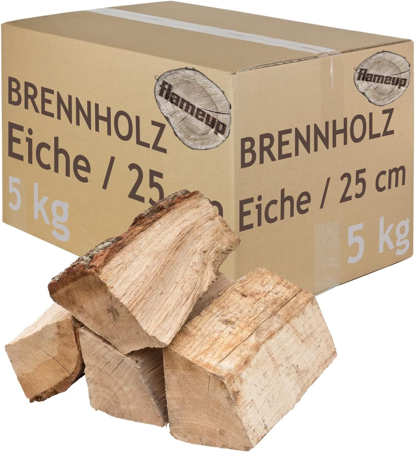 Brennholz Kaminholz Holz Eiche 5 kg Für Ofen und Kamin Kaminofen Feuerschale Grill Feuerholz Holzscheite Wood 25 cm kammergetrocknet flameup