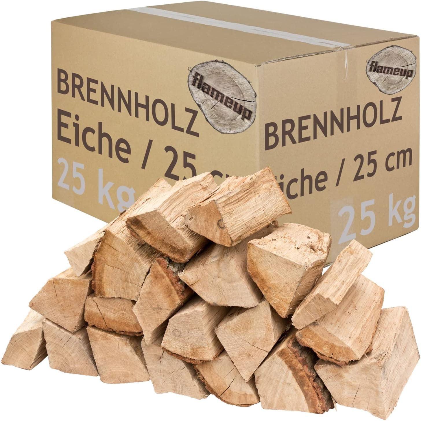 Brennholz Kaminholz Holz Eiche 25 kg Für Ofen und Kamin Kaminofen Feuerschale Grill Feuerholz Holzscheite Wood 25 cm kammergetrocknet flameup
