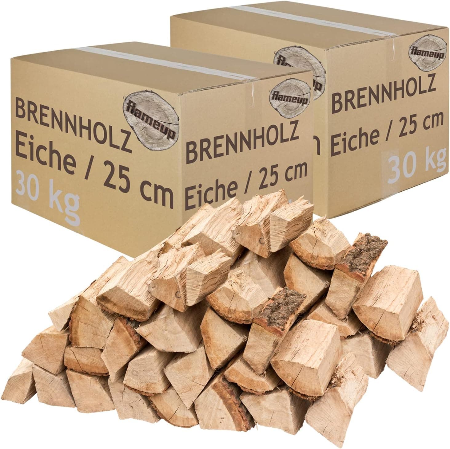 Brennholz Kaminholz Holz Eiche 60 kg Für Ofen und Kamin Kaminofen Feuerschale Grill Feuerholz Holzscheite Wood 25 cm kammergetrocknet flameup