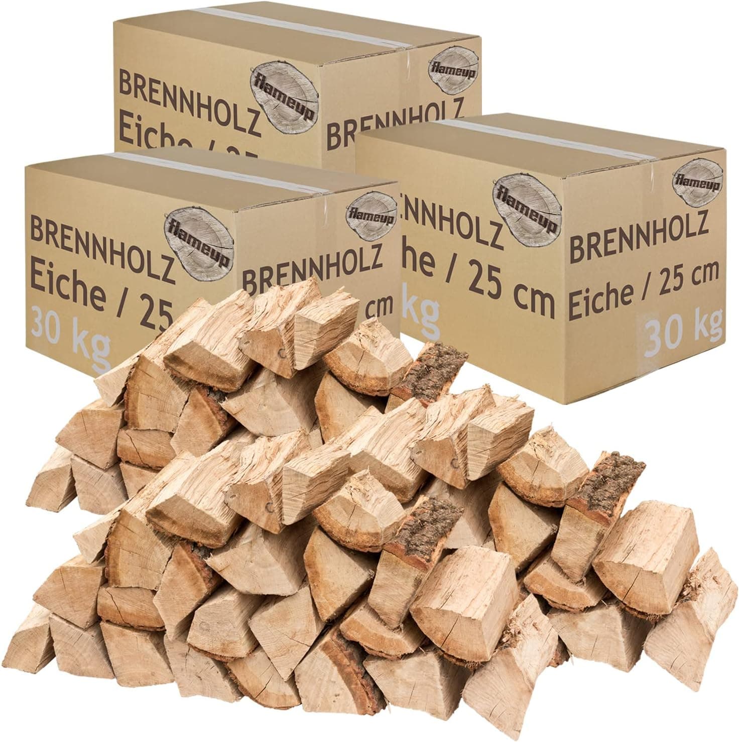 Brennholz Kaminholz Holz Eiche 90 kg Für Ofen und Kamin Kaminofen Feuerschale Grill Feuerholz Holzscheite Wood 25 cm kammergetrocknet flameup