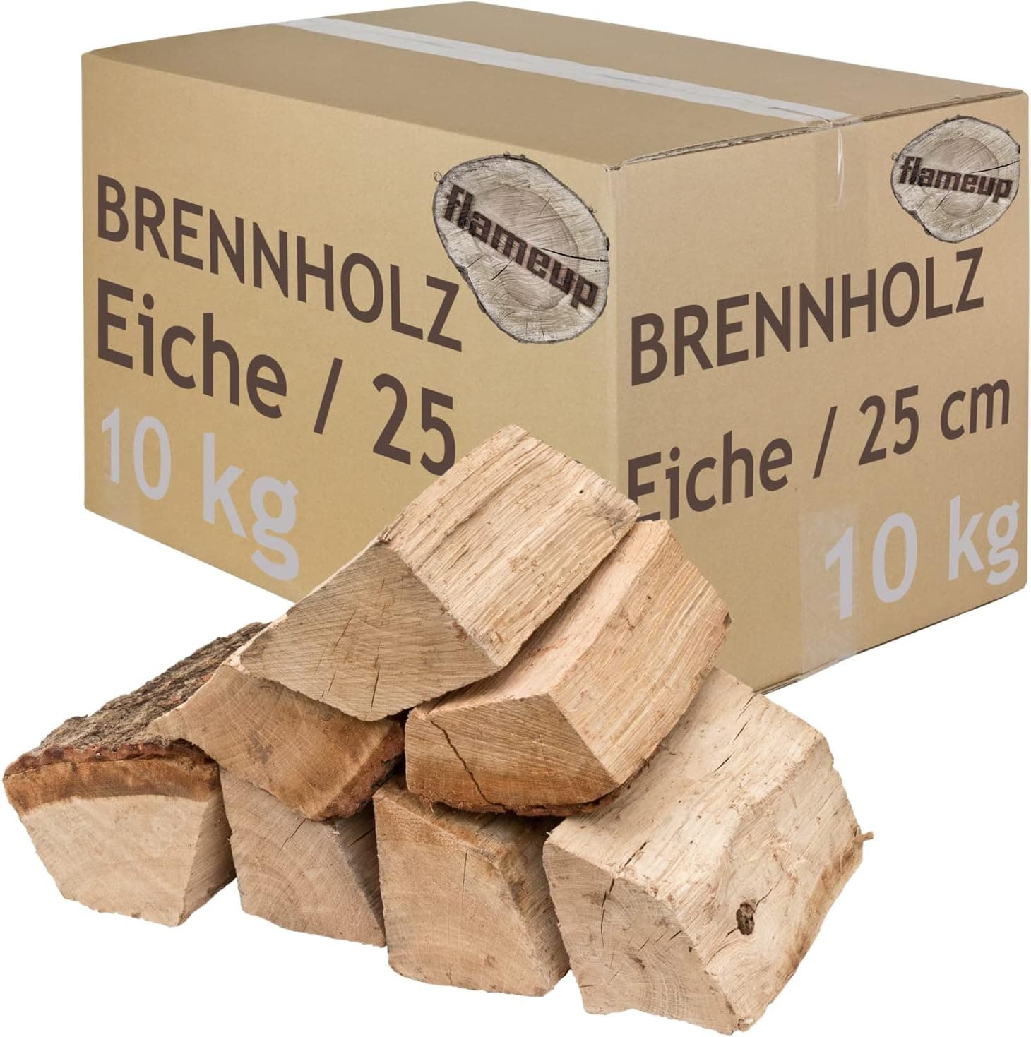 Brennholz Kaminholz Holz Eiche 10 kg Für Ofen und Kamin Kaminofen Feuerschale Grill Feuerholz Holzscheite Wood 25 cm kammergetrocknet flameup