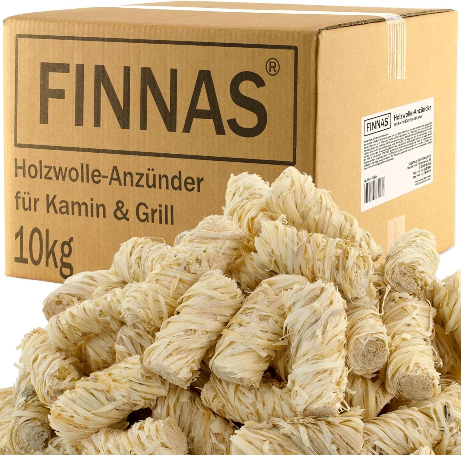 FINNAS Anzündwolle Kaminanzünder Grillanzünder Ofenanzünder Holzwolleanzünder 10kg ca 800 Stück Ökoanzünder Wachszünder Holzanzünder Feuerschale Lagerfeuer Smoker Lange Brenndauer