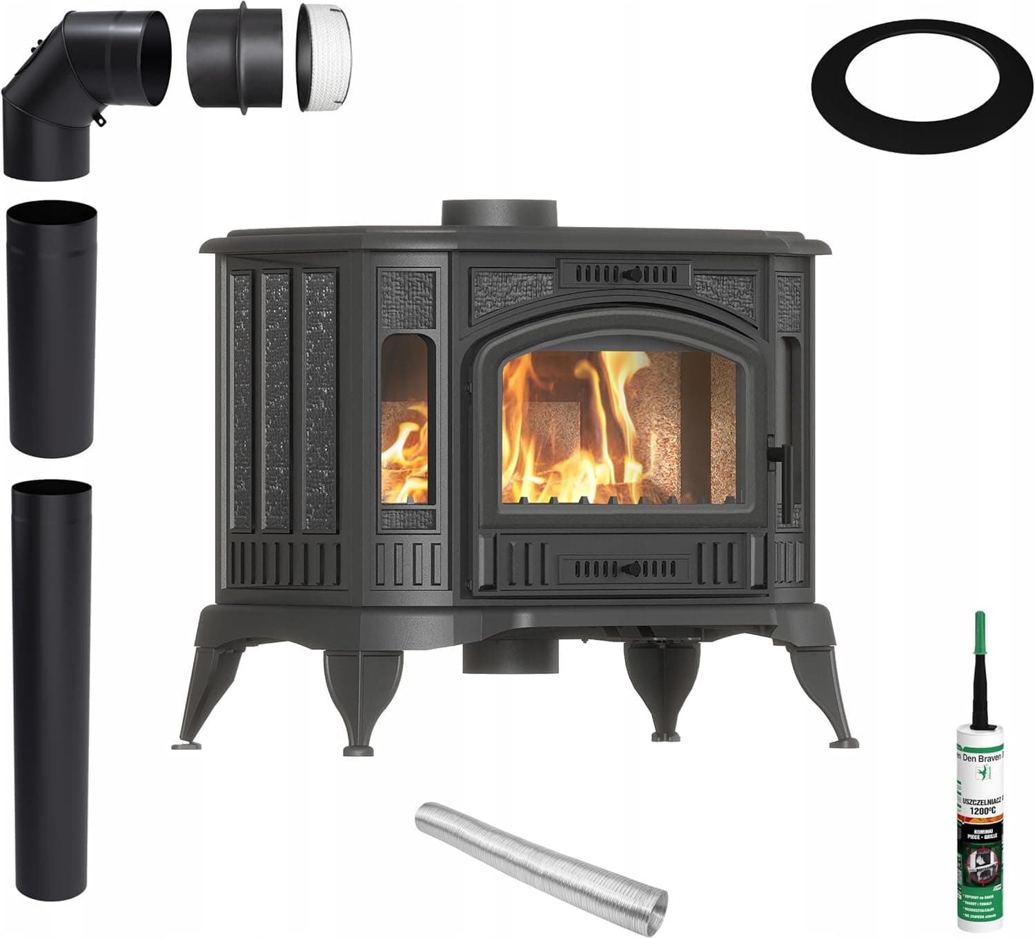 Kaminofen Kratki Koza K9 ECO 8 kW Ø150 Gusseisen freistehend, Holzofen mit Zubehör, EcoDesign BImSchV 2 zertifiziert, klassisches Design