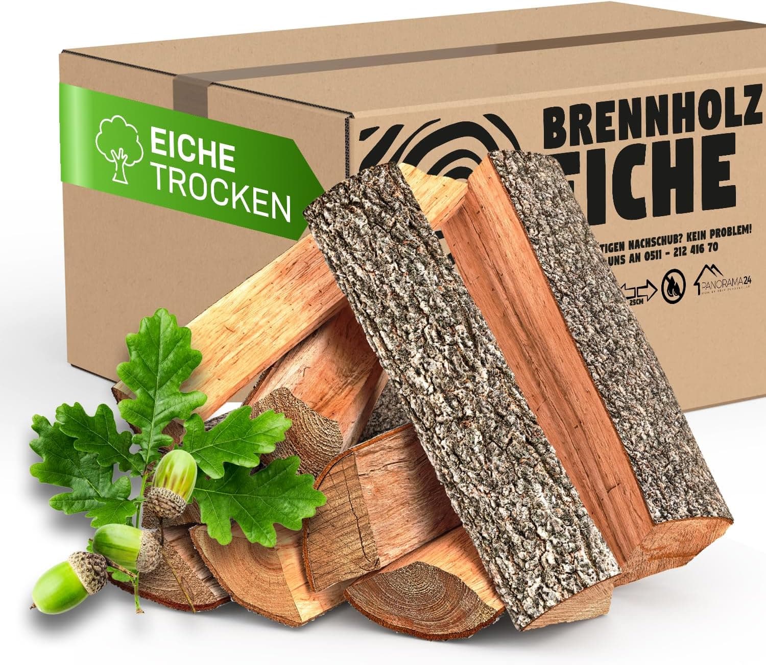 30 kg Brennholz Kaminholz Feuerholz Reine Eiche ofenfertig kammergetrocknet < 9% in 25cm (+/- 5cm)