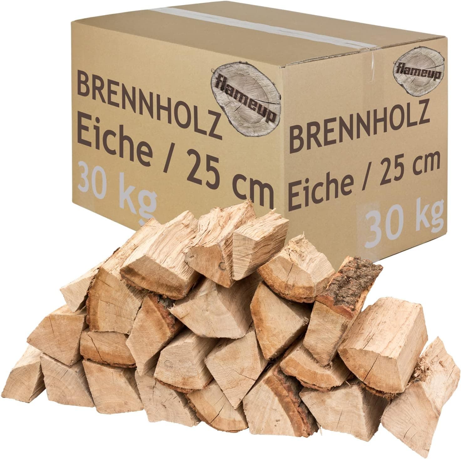 Brennholz Kaminholz Holz Eiche 30 kg Für Ofen und Kamin Kaminofen Feuerschale Grill Feuerholz Holzscheite Wood 25 cm kammergetrocknet flameup