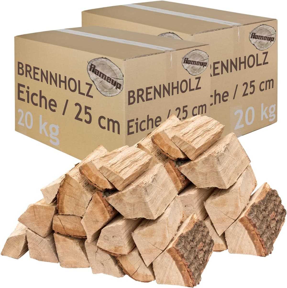 Brennholz Kaminholz Holz Eiche 40 kg Für Ofen und Kamin Kaminofen Feuerschale Grill Feuerholz Holzscheite Wood 25 cm kammergetrocknet flameup