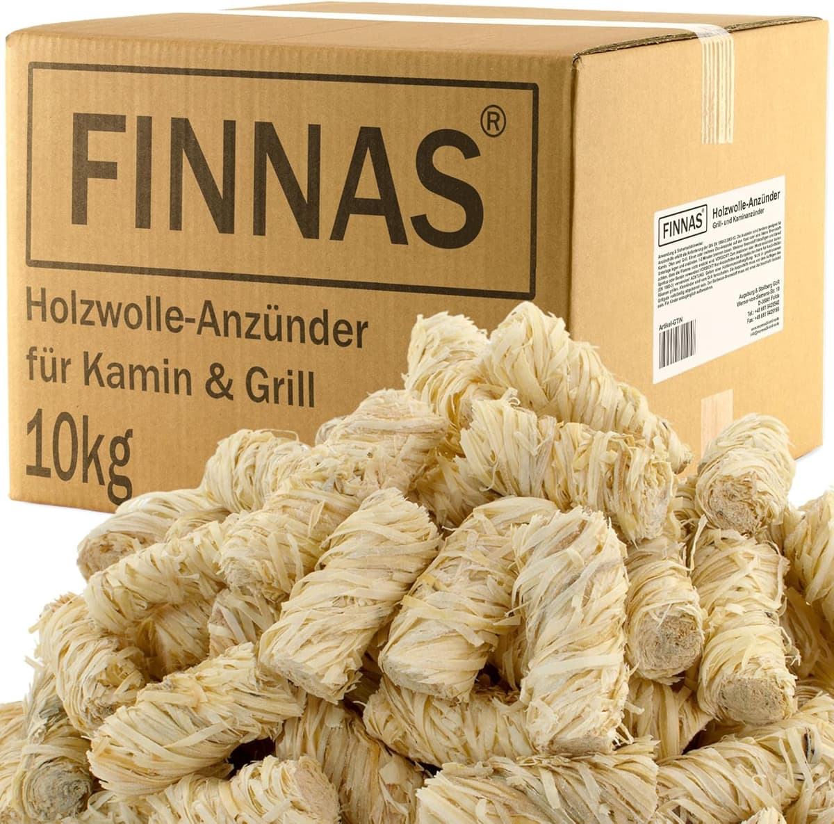 FINNAS Anzündwolle Kaminanzünder Grillanzünder Ofenanzünder Holzwolleanzünder 10kg ca 800 Stück Ökoanzünder Wachszünder Holzanzünder Feuerschale Lagerfeuer Smoker Lange Brenndauer