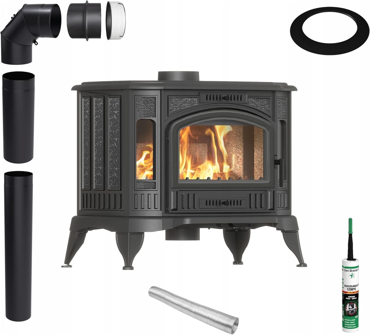 Kaminofen Kratki Koza K9 ECO 8 kW Ø150 Gusseisen freistehend, Holzofen mit Zubehör, EcoDesign BImSchV 2 zertifiziert, klassisches Design